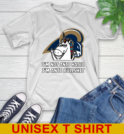 Los Angeles Rams NFL Football Unicorn I'm Not Anti Hater I'm Anti Bullshit T-Shirt