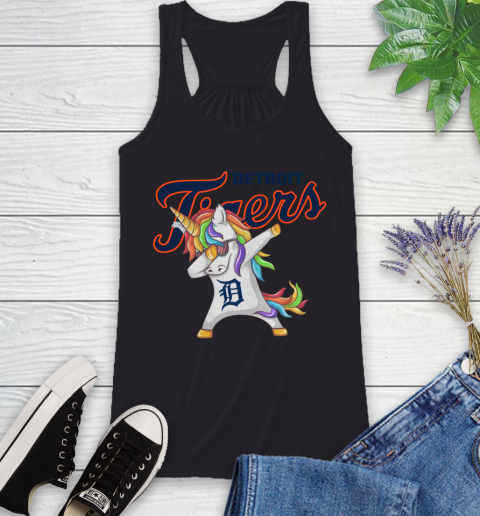 Detroit Tigers MLB Baseball Funny Unicorn Dabbing Sports Racerback Tank 2