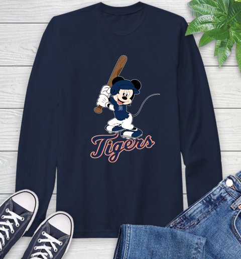 MLB Baseball Detroit Tigers Cheerful Mickey Mouse Shirt Long Sleeve T-Shirt 4