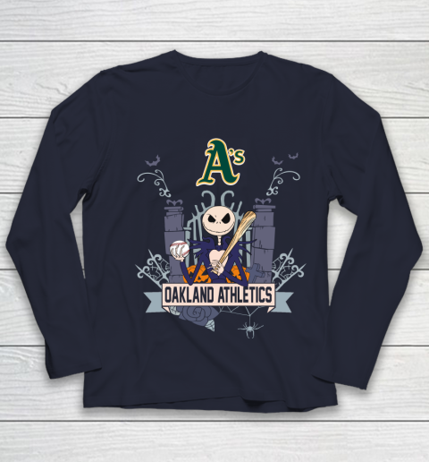 MLB Oakland Athletics Baseball Jack Skellington Halloween Youth Long Sleeve 2