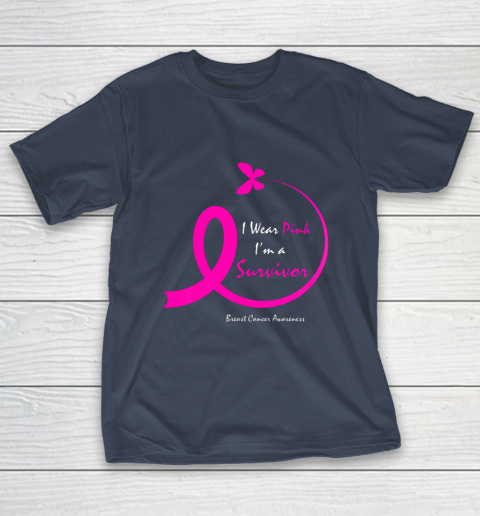 Womens Butterfly I Wear Pink I m A Survivor Breast Cancer Awareness T-Shirt 3