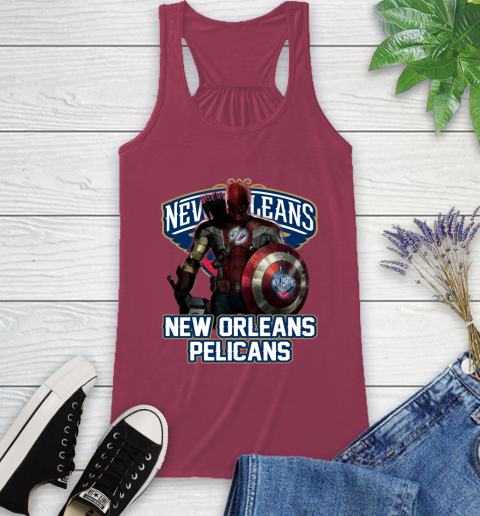 New Orleans Pelicans NBA Basketball Captain America Thor Spider Man Hawkeye Avengers Racerback Tank 8