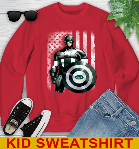 New York Jets NFL Football Captain America Marvel Avengers American Flag Shirt Youth Sweatshirt 7