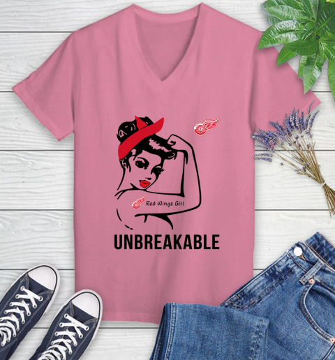 NHL Detroit Red Wings Girl Unbreakable Hockey Sports Women's V-Neck T-Shirt 8