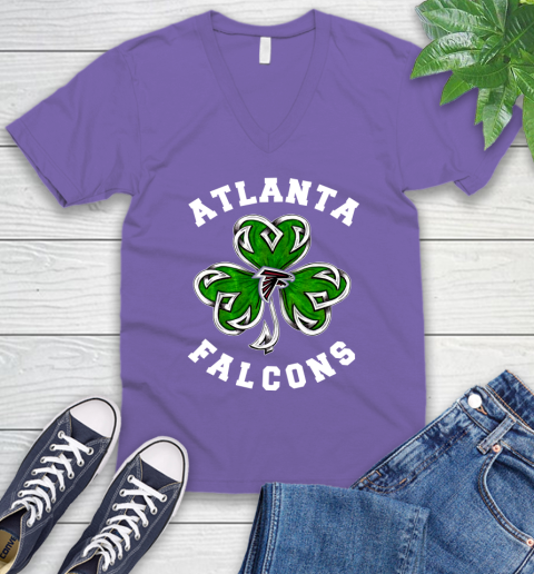 NFL Atlanta Falcons Three Leaf Clover St Patrick's Day Football Sports V-Neck T-Shirt 8