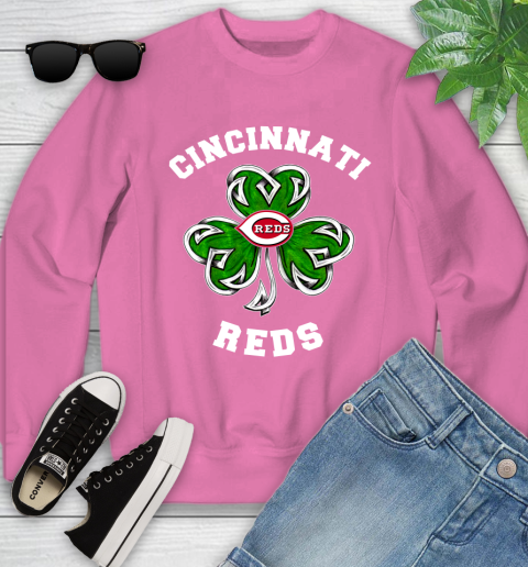 MLB Cincinnati Reds Three Leaf Clover St Patrick's Day Baseball Sports Youth Sweatshirt 6
