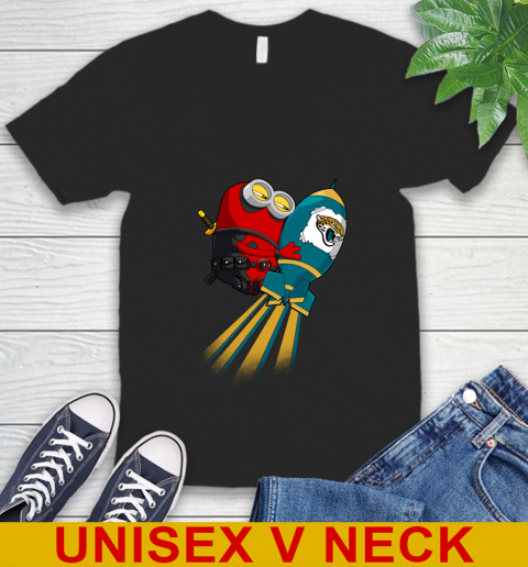 NFL Football Jacksonville Jaguars Deadpool Minion Marvel Shirt V-Neck T-Shirt