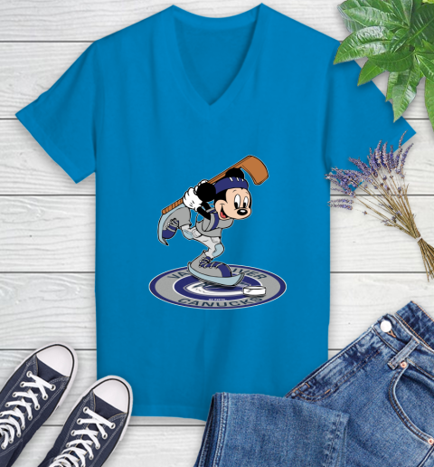 NHL Hockey Vancouver Canucks Cheerful Mickey Disney Shirt Women's V-Neck T-Shirt 6