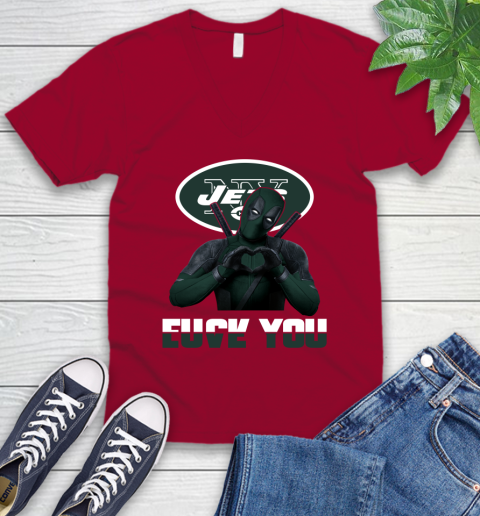NHL New York Jets Deadpool Love You Fuck You Football Sports V-Neck T-Shirt 7