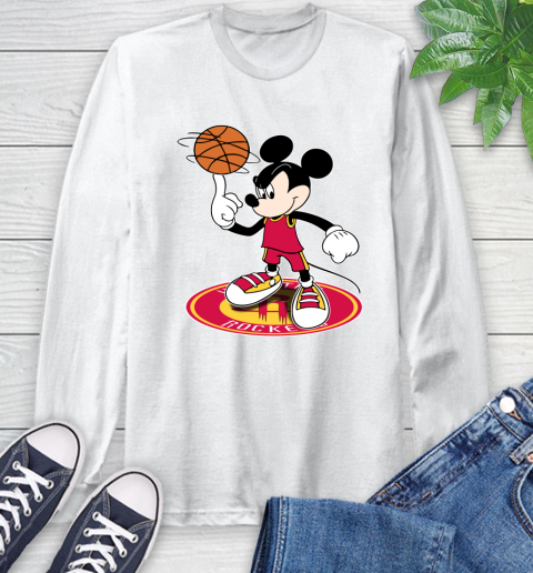 NBA Basketball Houston Rockets Cheerful Mickey Disney Shirt Long Sleeve T-Shirt 2