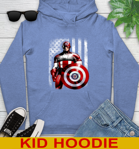 Washington Nationals MLB Baseball Captain America Marvel Avengers American Flag Shirt Youth Hoodie 12