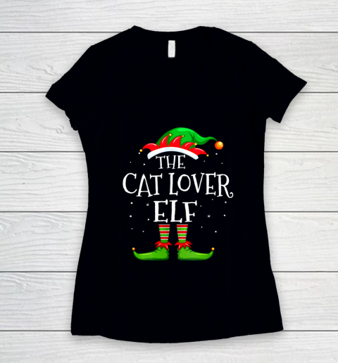 Cat Lover Elf Family Matching Christmas Group Gift Pajama Women's V-Neck T-Shirt