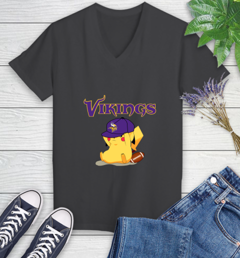 NFL Pikachu Football Sports Minnesota Vikings Women's V-Neck T-Shirt 8