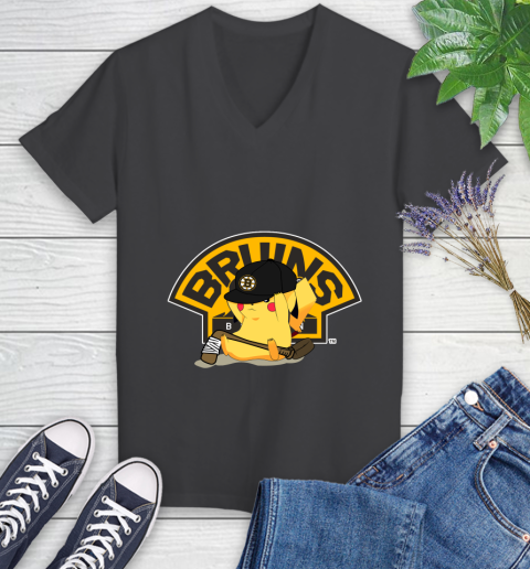 NHL Pikachu Hockey Sports Boston Bruins Women's V-Neck T-Shirt 8