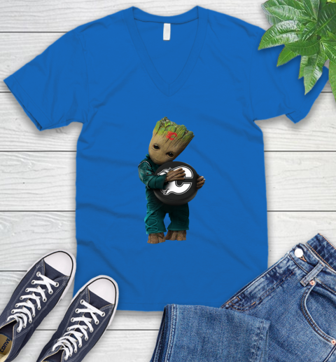 NHL Groot Guardians Of The Galaxy Hockey Sports Calgary Flames V-Neck T-Shirt 6