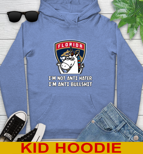 Florida Panthers NHL Hockey Unicorn I'm Not Anti Hater I'm Anti Bullshit Youth Hoodie 12