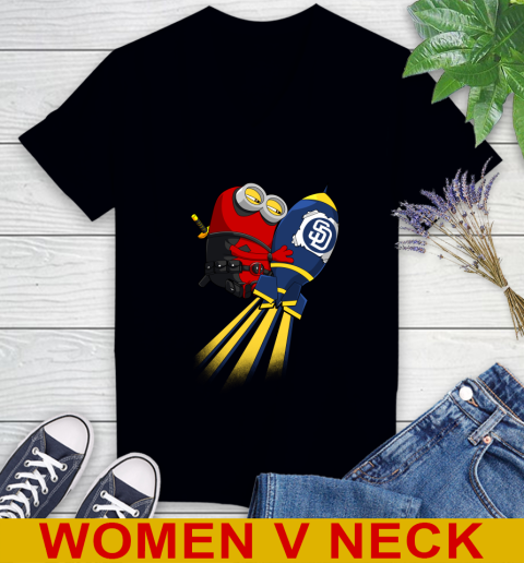 MLB Baseball San Diego Padres Deadpool Minion Marvel Shirt Women's V-Neck T-Shirt