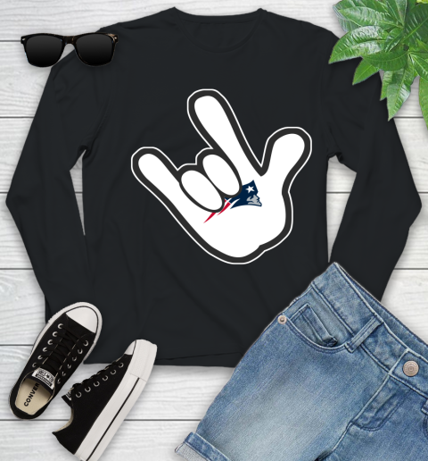 New England Patriots NFL Football Mickey Rock Hand Disney Youth Long Sleeve 2