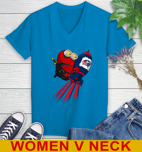 NHL Hockey Columbus Blue Jackets Deadpool Minion Marvel Shirt Women's V-Neck T-Shirt 7
