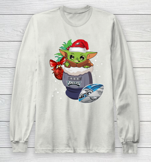 Philadelphia Eagles Christmas Baby Yoda Star Wars Funny Happy NFL Long Sleeve T-Shirt 12