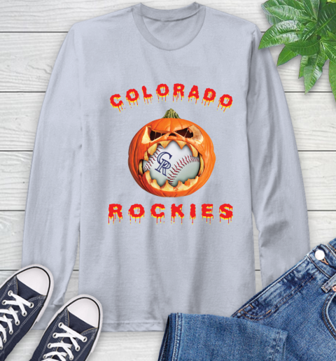 MLB Colorado Rockies Halloween Pumpkin Baseball Sports Long Sleeve T-Shirt 6