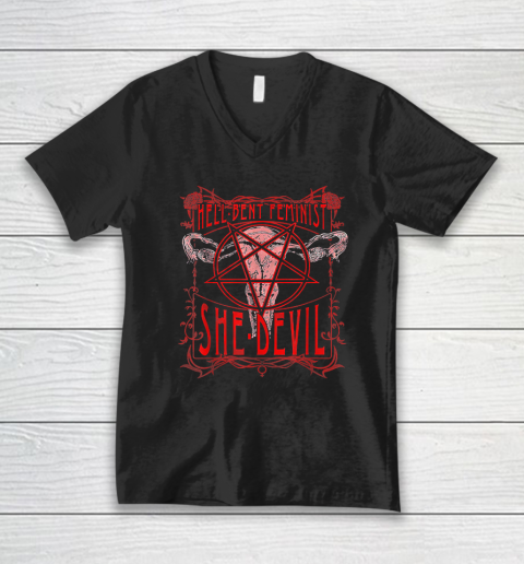 Hell Bent Feminist She Devil Uterus V-Neck T-Shirt