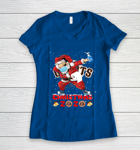 San Francisco Giants Funny Santa Claus Dabbing Christmas 2020 MLB Women's V-Neck T-Shirt 7