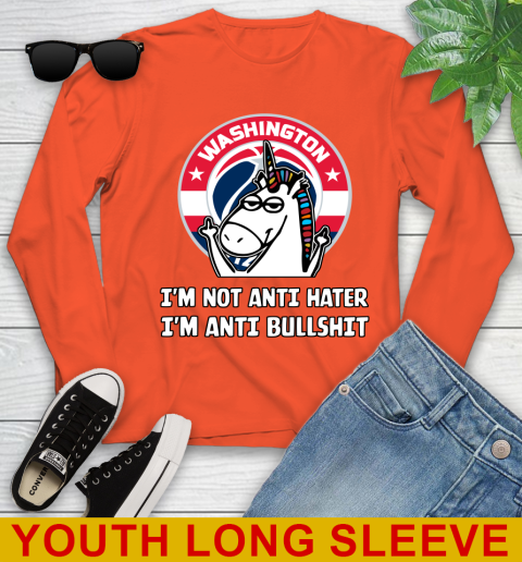 Washington Wizards NBA Basketball Unicorn I'm Not Anti Hater I'm Anti Bullshit Youth Long Sleeve 4