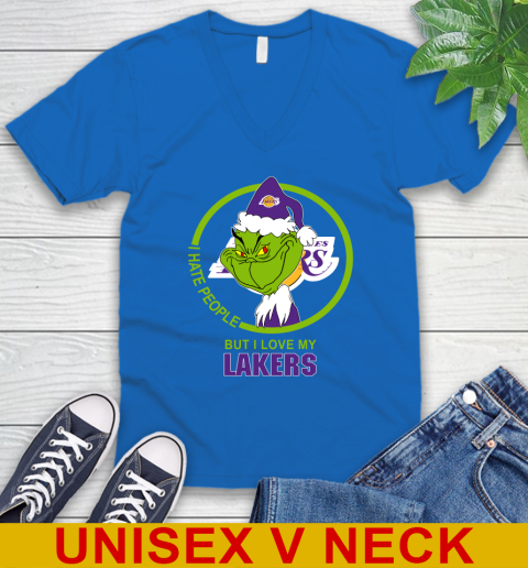 Los Angeles Lakers NBA Christmas Grinch I Hate People But I Love My Favorite Basketball Team V-Neck T-Shirt 6