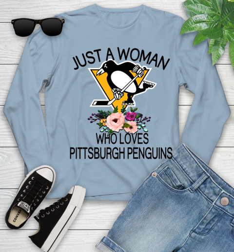 NHL Just A Woman Who Loves Pittsburgh Penguins Hockey Sports Youth Long Sleeve 6