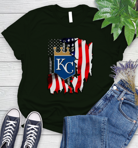 Kansas City Royals MLB Baseball American Flag Women's T-Shirt 6