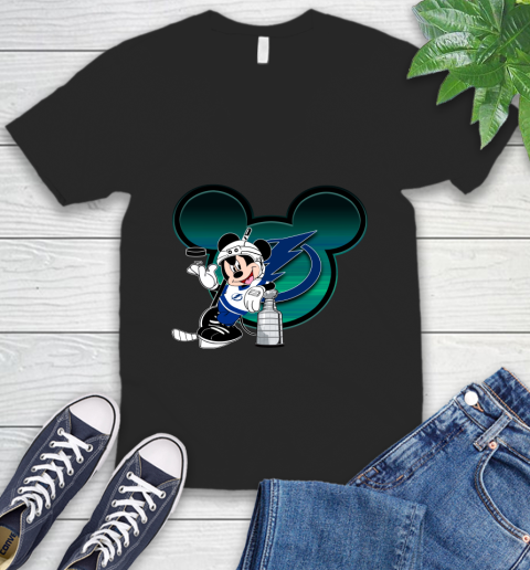 NHL Tampa Bay Lightning Stanley Cup Mickey Mouse Disney Hockey T Shirt V-Neck T-Shirt 2