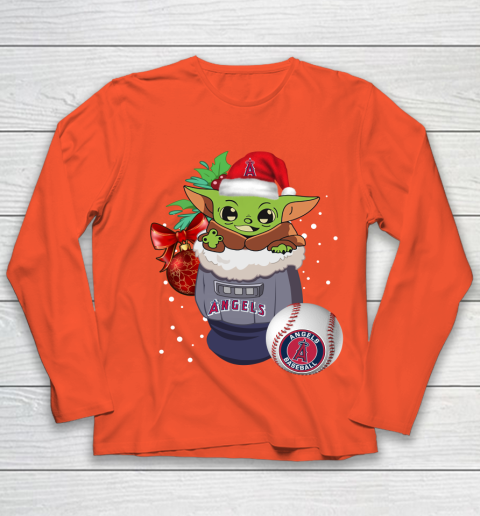 Los Angeles Angels Christmas Baby Yoda Star Wars Funny Happy MLB Youth Long Sleeve 4
