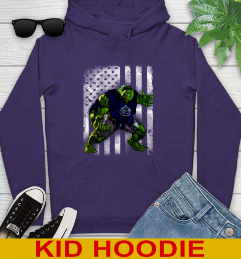 Vancouver Canucks Hulk Marvel Avengers NHL Hockey American Flag Youth Hoodie 6 Vancouver Canucks Hulk Marvel Avengers NHL Hockey American Flag Youth Hoodie - Image 6