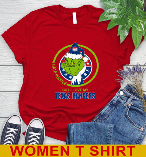 Texas Rangers MLB Christmas Grinch I Hate People But I Love My Favorite Baseball Team Women's T-Shirt 10
