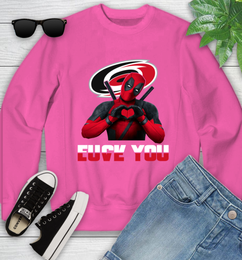 NHL Carolina Hurricanes Deadpool Love You Fuck You Hockey Sports Youth Sweatshirt 6