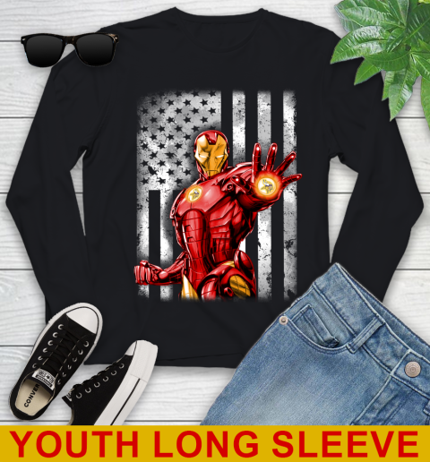 Minnesota Vikings NFL Football Iron Man Avengers American Flag Shirt Youth Long Sleeve