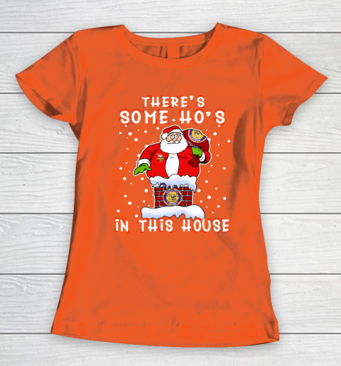 Minnesota Vikings Christmas There Is Some Hos In This House Santa Stuck In The Chimney NFL Women's T-Shirt 3