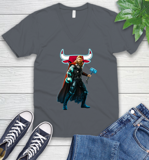 NBA Thor Avengers Endgame Basketball Chicago Bulls V-Neck T-Shirt 5