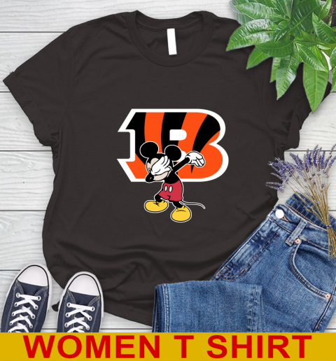 Cincinnati Bengals NFL Football Dabbing Mickey Disney Sports Women's T-Shirt 8