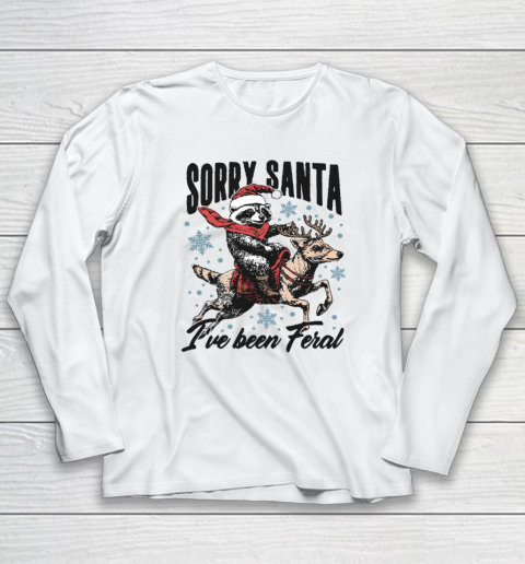 Vintage Sorry Santa I've Been Feral Raccoon Riding Horse Christmas Long Sleeve T-Shirt