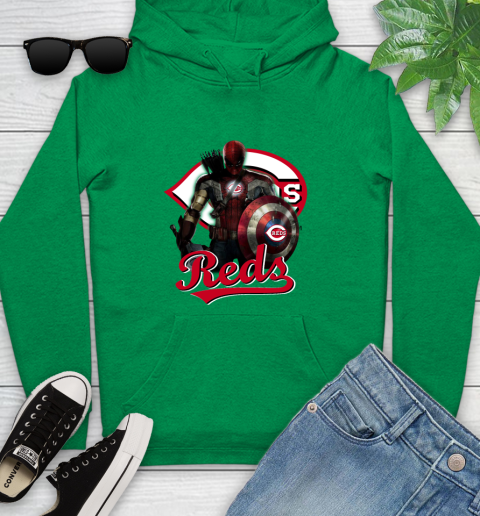 MLB Captain America Thor Spider Man Hawkeye Avengers Endgame Baseball Cincinnati Reds Youth Hoodie 7