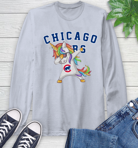 Chicago Cubs MLB Baseball Funny Unicorn Dabbing Sports Long Sleeve T-Shirt 6