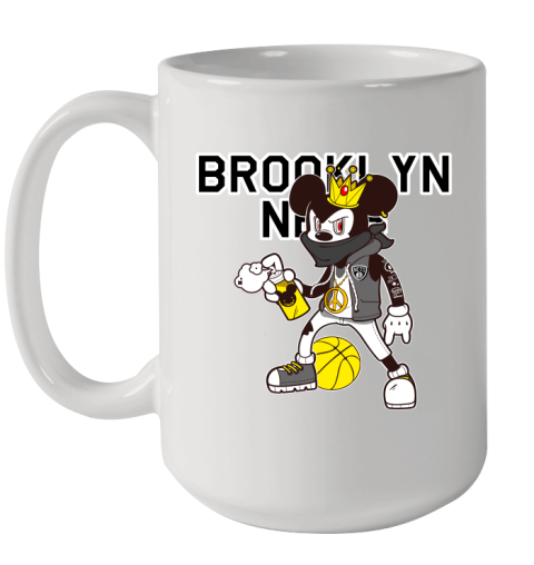 Brooklyn Nets NBA Basketball Mickey Peace Sign Sports Ceramic Mug 15oz