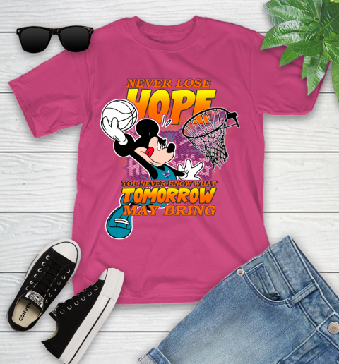 Charlotte Hornets NBA Basketball Mickey Disney Never Lose Hope Youth T-Shirt 11