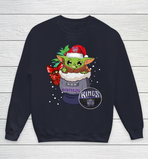 Sacramento Kings Christmas Baby Yoda Star Wars Funny Happy NBA Youth Sweatshirt 3