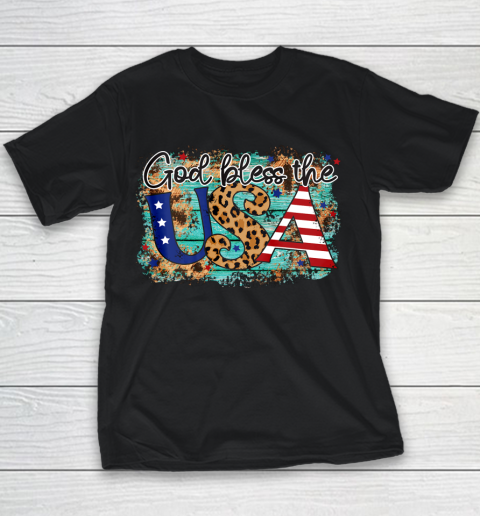 God Bless the USA Stars Stripes and Leopard Print Youth T-Shirt