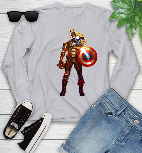 NFL Captain America Marvel Avengers Endgame Football Sports Minnesota Vikings Youth Long Sleeve 5