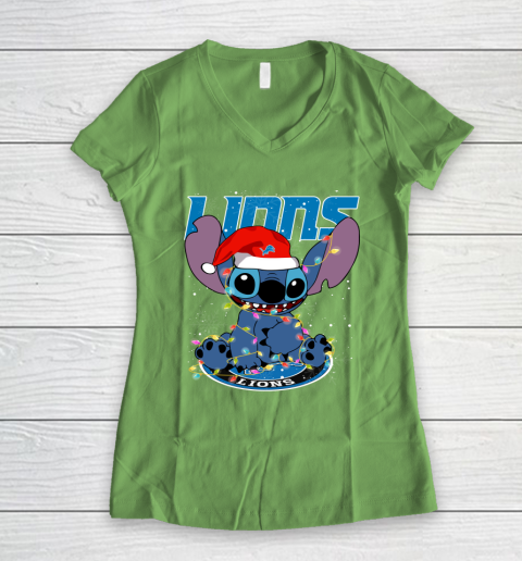 Detroit Lions NFL Football noel stitch Christmas Women's V-Neck T-Shirt 5