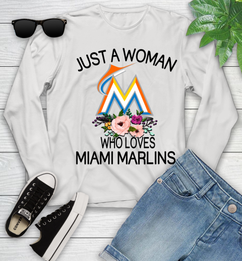 MLB Just A Woman Who Loves Miami Marlins Baseball Sports Youth Long Sleeve